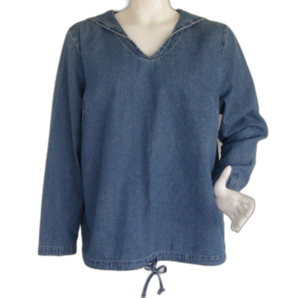 Denim Sailor Top/Shirt, X, Embroidered Flap, Long sleeves, Drawstring waist - Picture 1 of 12